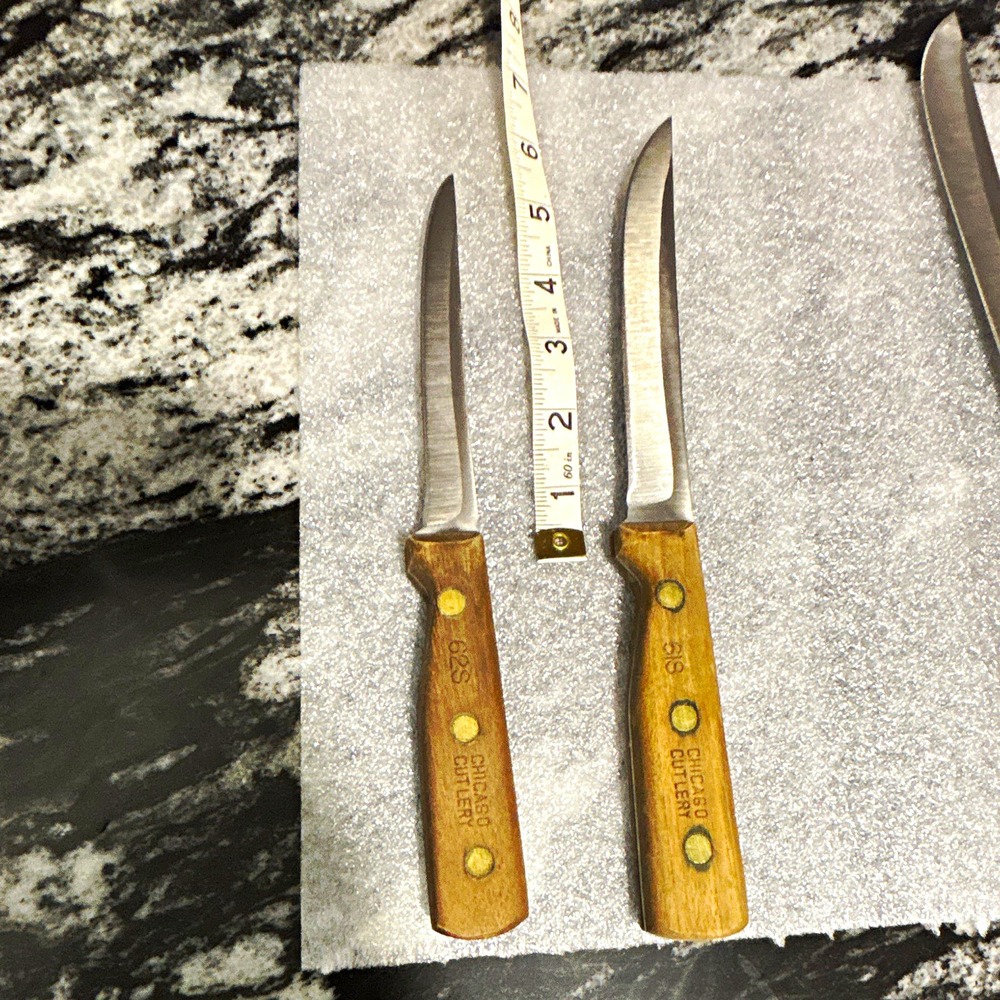 Vintage Chicago Cutlery 2pc Carving & Slicing Knife Set 62S/61S Wood Handle